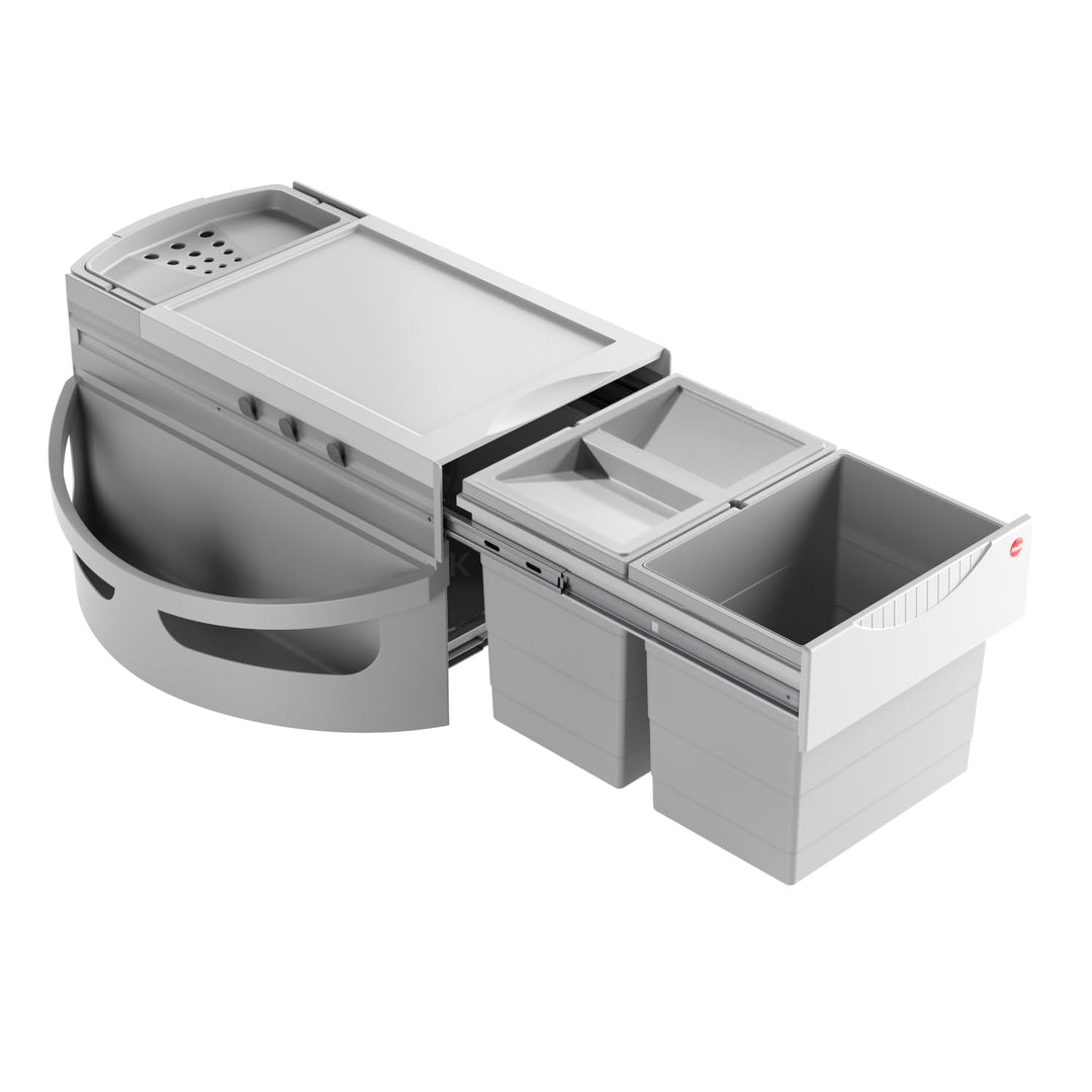 Hailo Abfallsammler Rondo 3645121 | Eckabfallsammler 2fach für 90x90 Eckunterschrank | 2x 18 Liter I