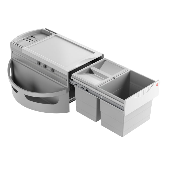 Hailo Abfallsammler Rondo 3645121 | Eckabfallsammler 2fach für 90x90 Eckunterschrank | 2x 18 Liter I