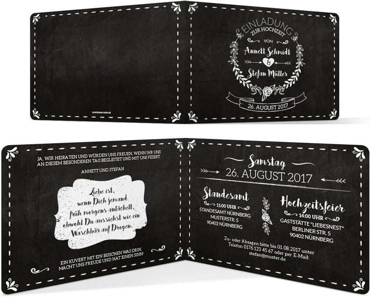 Hochzeitseinladungen (10 Stück) - Schiefertafel Look - Hochzeitskarten Klappkarten, 10