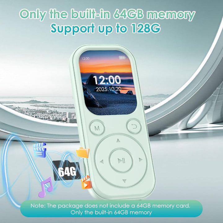 64 GB MP3-Player mit Bluetooth 5.3, tragbarer Musik-Player mit HiFi-Klangqualität und FM-Radio, 300