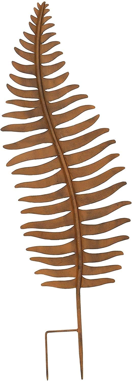 Dekoleidenschaft Gartenstecker Farnblatt aus Metall in Rost-Optik, 78 cm hoch, Beetstecker, Dekostec