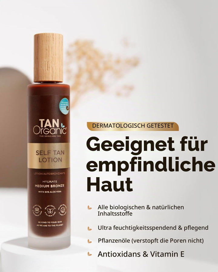 TanOrganic Selbstbräunungslotion, Selbstbräuner Zertifiziert Bio Natürlich Vegan 100ml