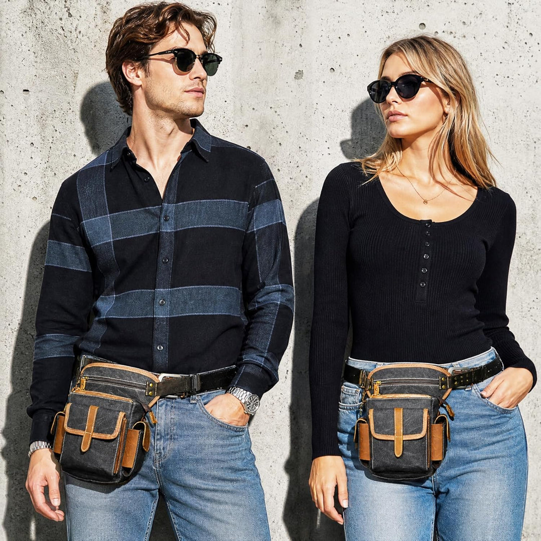 Herren Canvas + Leder Motorrad Reiten Tasche Beinbeutel Beintasche Aussenbeintasche Hüfttasche Drop
