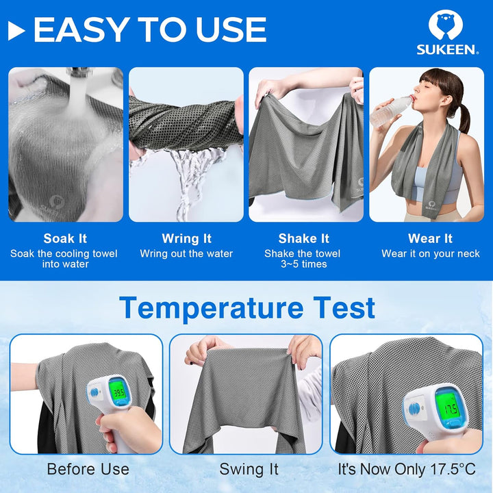 Sukeen Kühltuch Set, kühlendes Handtuch Kühltücher Hals, Handtuch kühlend, Cooling Towel, Kühltücher