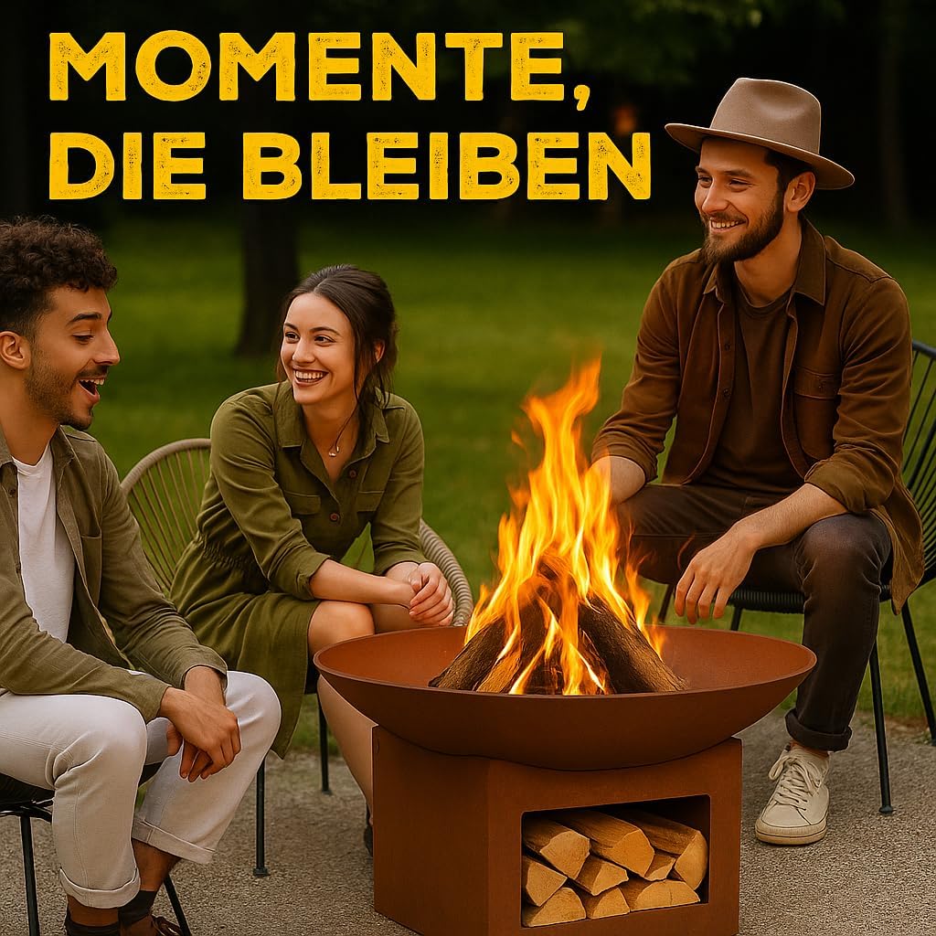 Feuerstelle mit Untergestell, Ø57cm, Feuerkorb für Garten & Terrasse, Lagerfeuer Feuerschale aus Met