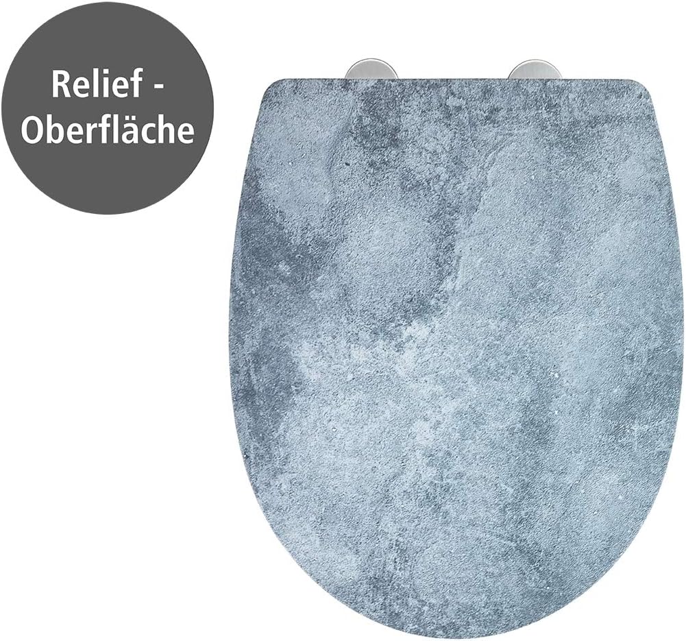 WENKO WC-Sitz Mod. Cement mit Relief, strukturierte Oberfläche in Betonoptik, Toilettendeckel mit Ab