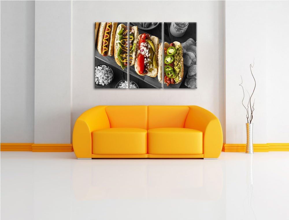 Delikate Hotdogs schwarz/weiss 3-Teiler Leinwandbild 120x80 Bild auf Leinwand, XXL riesige Bilder fe