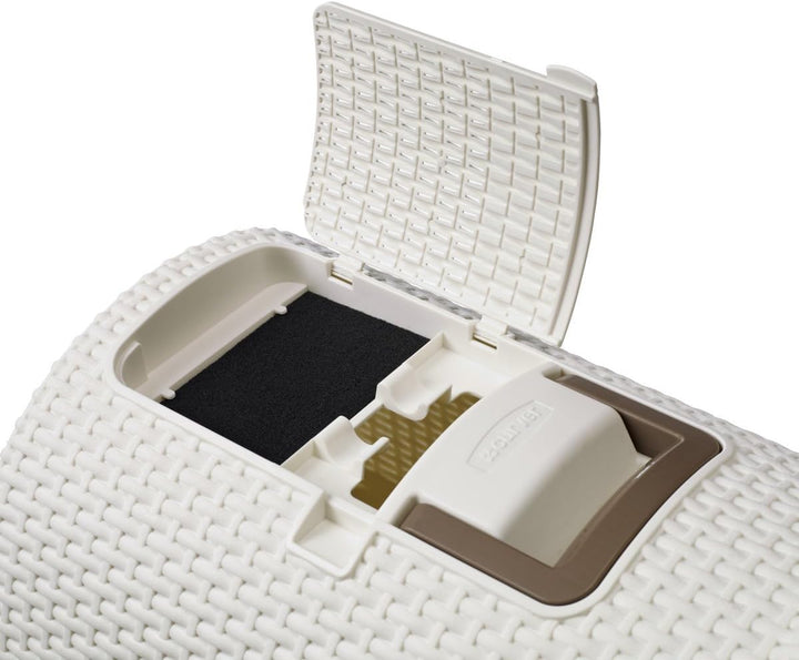 Curver petlife Katzentoilette mit Deckel, Katzenklo inklusive Schaufel, moderne Rattangeflecht-Optik