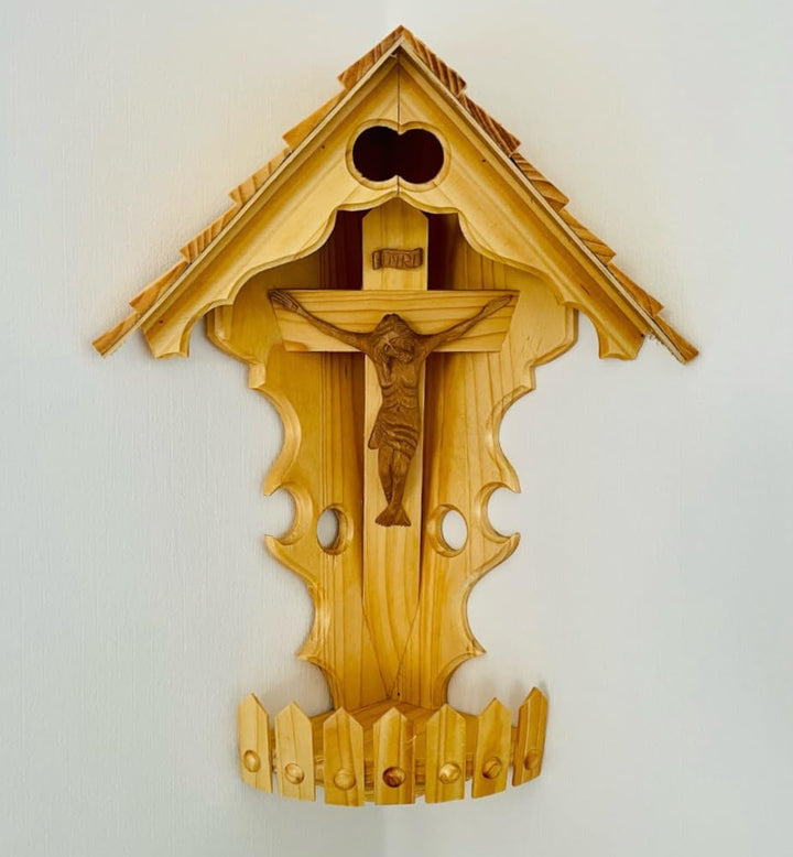 DARLUX Handgefertigter Herrgottswinkel Wand-Eck-Kruzifix-Ikone Holz Kreuz Ecke Schrein Jesus Christu