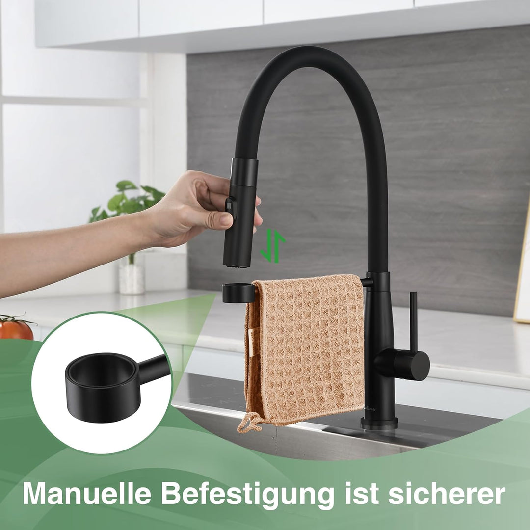 2025 Wasserhahn Küche - Küchenarmatur mit Ausziehbarer Brause, Hochdruck Mischbatterie Küche, 360° S