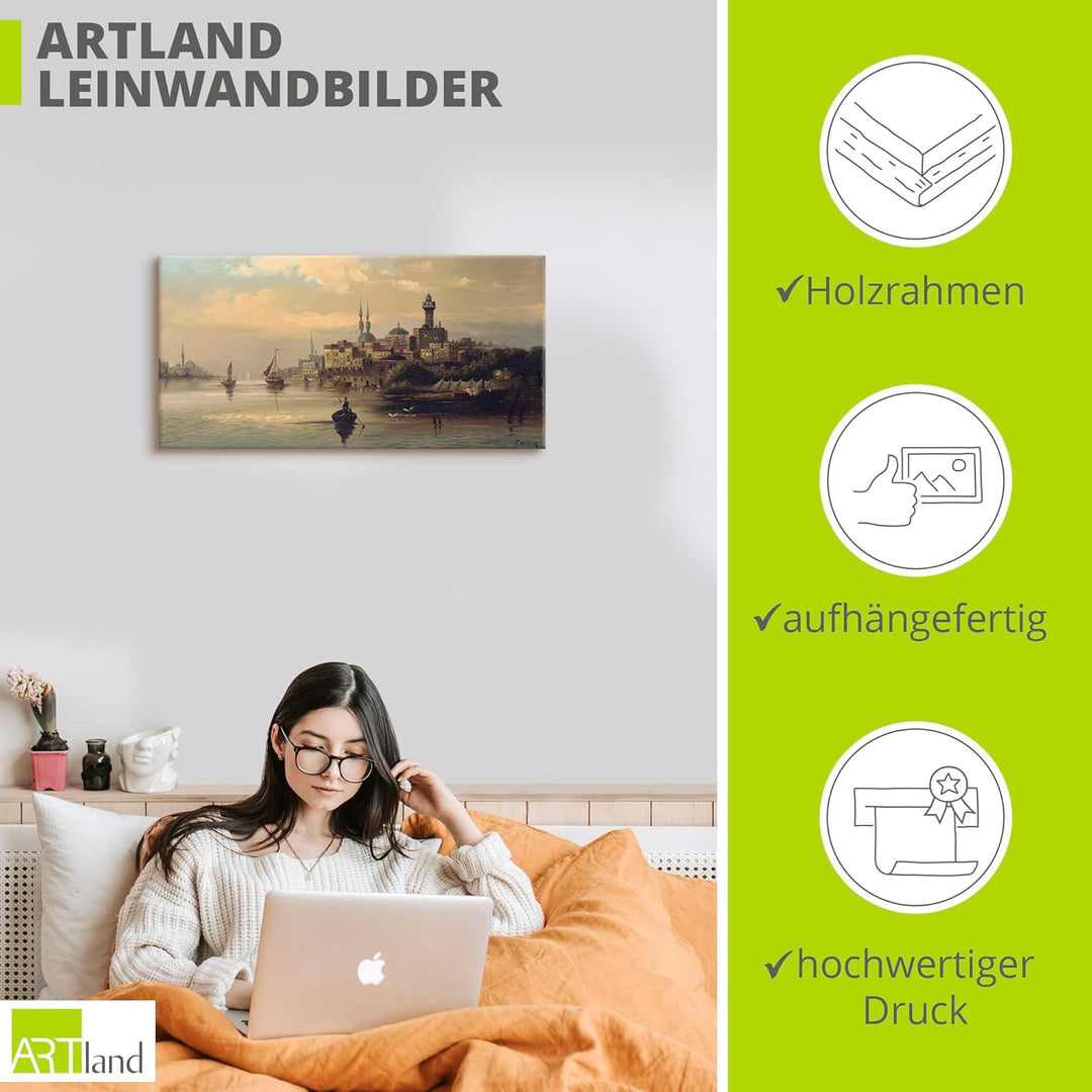 ARTland Leinwandbilder Wandbild Bild auf Leinwand 60x30 cm Wanddeko Türkei Istanbul Fluss Boot Kauff