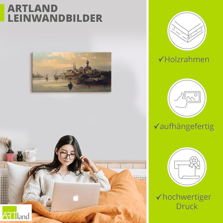 ARTland Leinwandbilder Wandbild Bild auf Leinwand 60x30 cm Wanddeko Türkei Istanbul Fluss Boot Kauff
