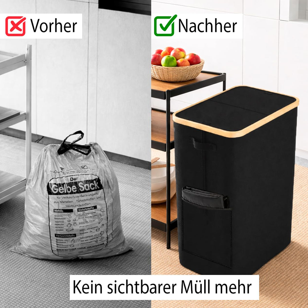 Gelber Sack Ständer Mülleimer 2 Fächer Grosser Müllsackhalter für Küche Haushalt 70L-120L, Geruchsdi