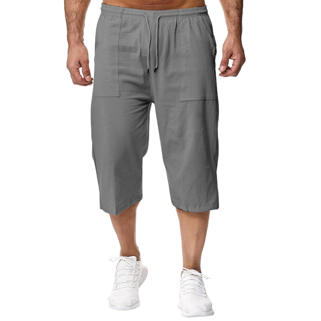 Remxi Herren-Shorts, 3/4-Leinen-Shorts, lockere Passform, Sommer, lässige Cargohose M Grau, M Grau