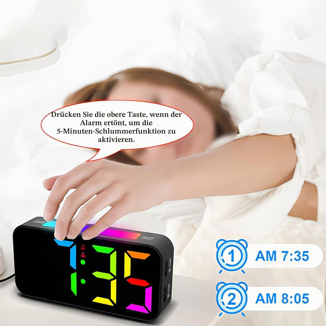 Digitaler Schlafzimmer Wecker mit Lautstärkeregler 12 24h Format einfarbiges Design RGB Grossdisplay