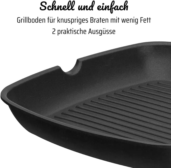 GSW 413251 Grillmeister Grillpfanne mit 2 Ausgüssen, mit Grillboden, Aluminium, schwarz - 28x28cm