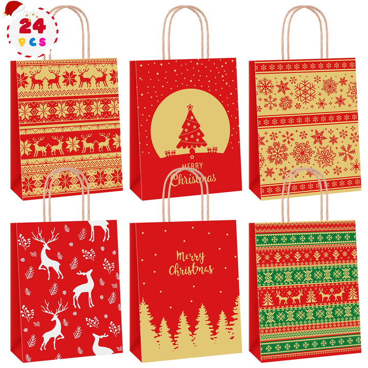 24 Stk Geschenktüten Weihnachten, Weihnachtstüten 27 x 21 x 11 cm, Papiertüten Braun, Kraftpapier Tü