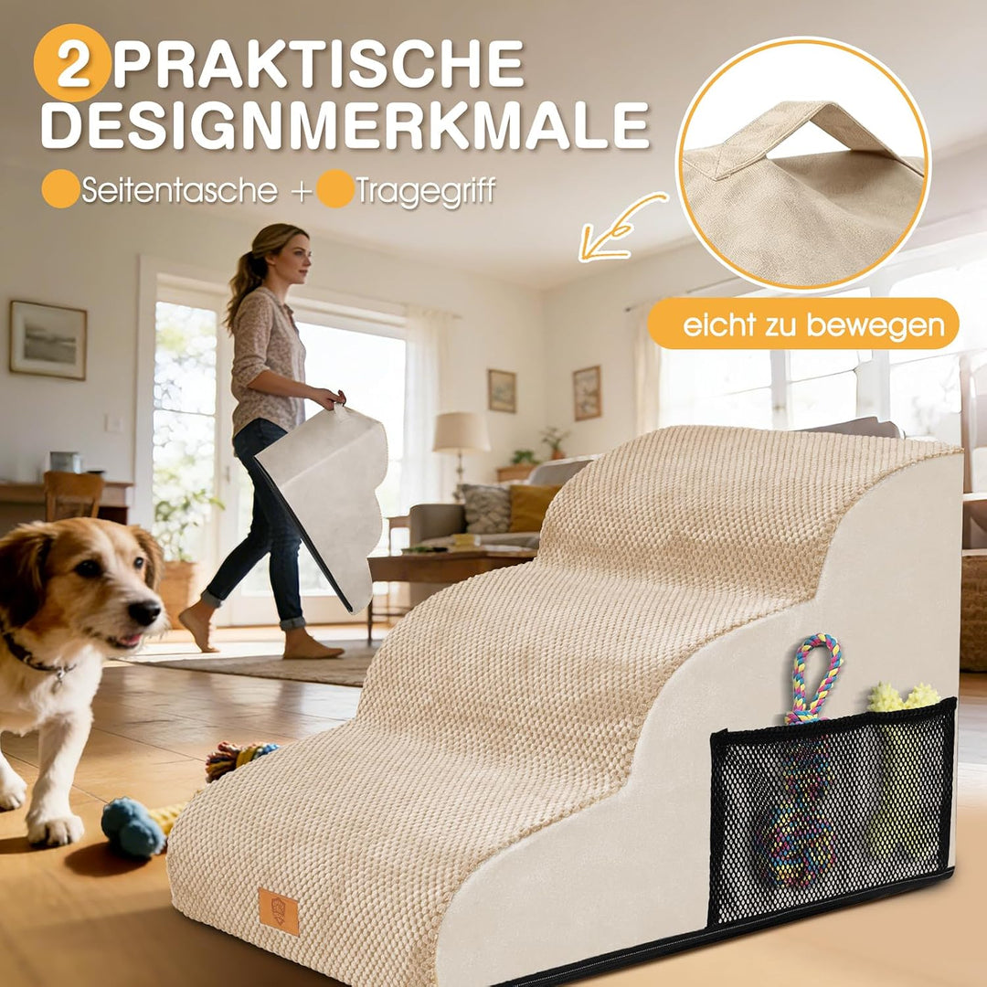 Zvonema Hundetreppe für Kleine Hunde, Hundetreppe 3 Stufen, Waschbarer Haustiertreppe aus Hochdichte