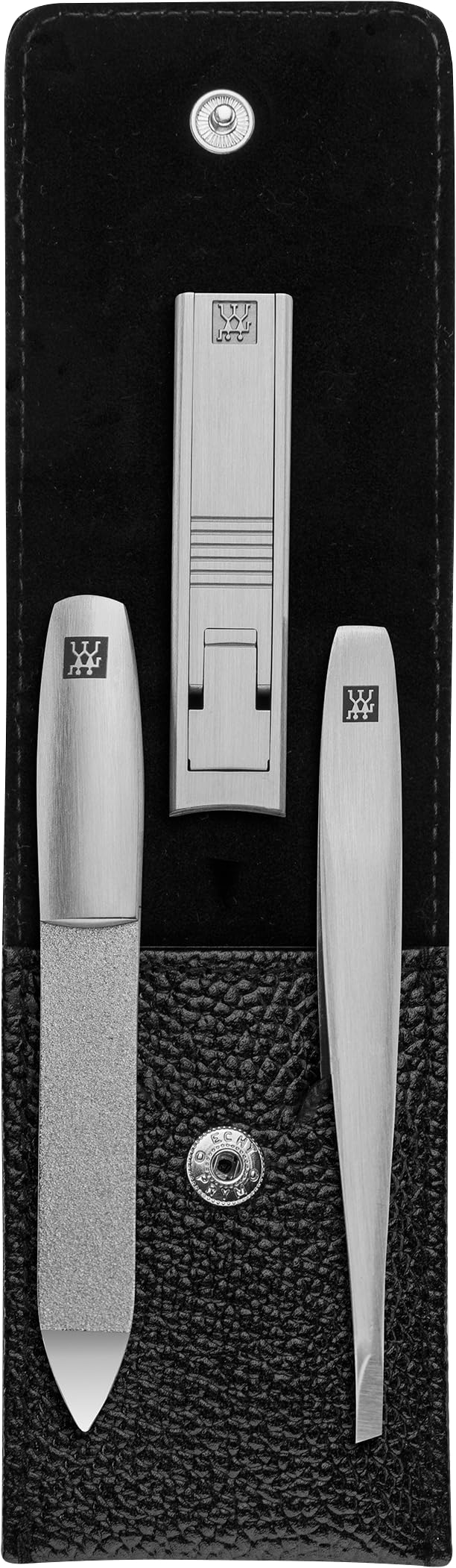 ZWILLING Maniküre Pediküre Set 3-teilig aus 100% Rindleder mit Druckknopfverschluss, Premium, Schwar