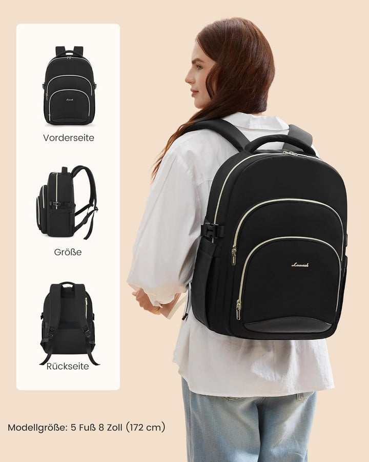 LOVEVOOK Rucksack Damen, 15,6 Zoll Laptop Schulrucksack Wasserdicht, Schultasche Teenager Backpack W