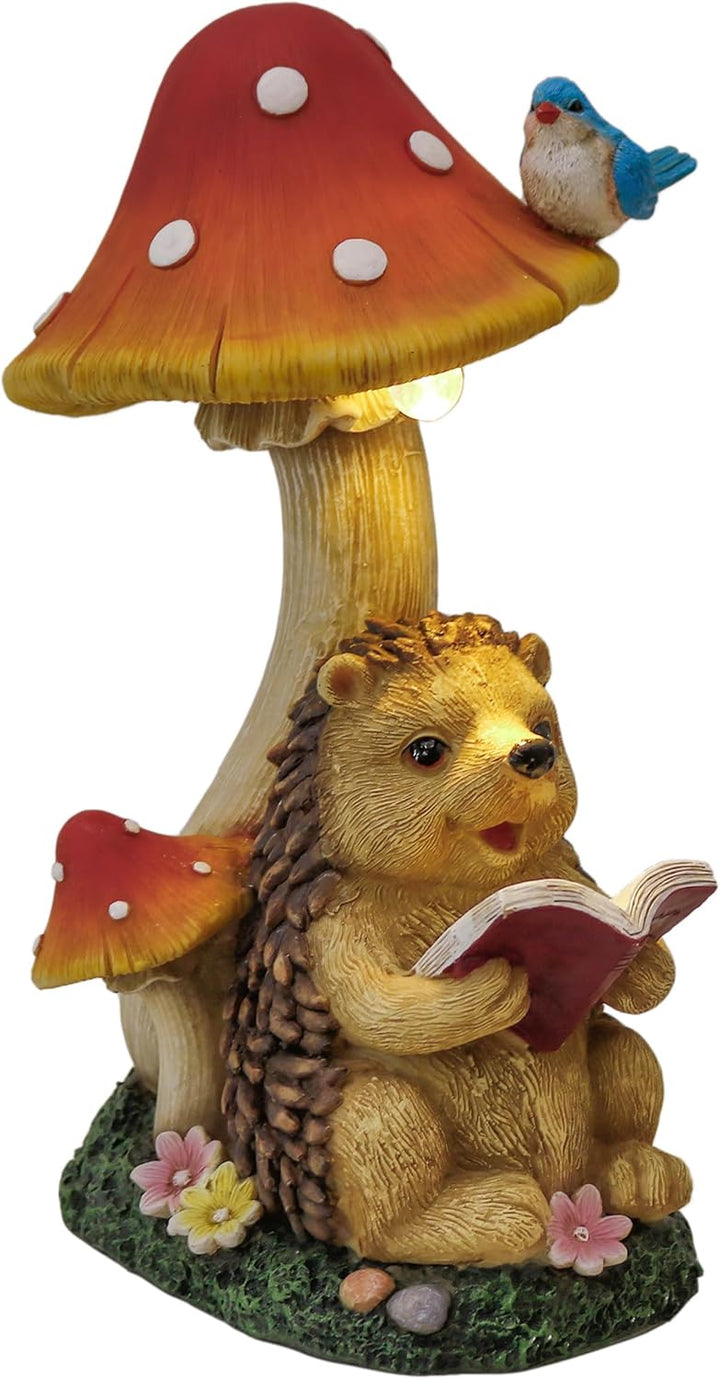 TERESA'S COLLECTIONS Gartendeko für Draussen Igel Gartenfigur mit Pilz Feengarten Figur Solar Garten