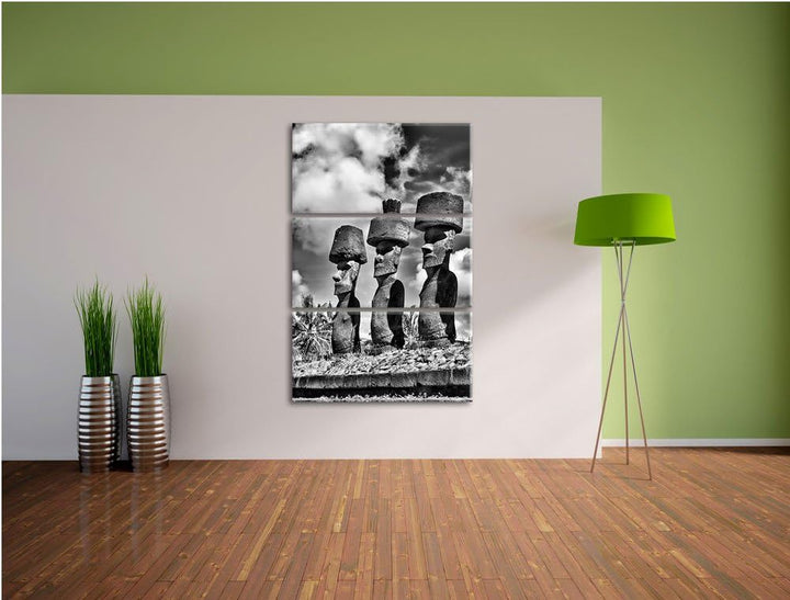 Pixxprint Moai Statuen auf den Osterinseln als Leinwandbild/Grösse: 3 Teilig (120x80 cm) cm/Wandbild