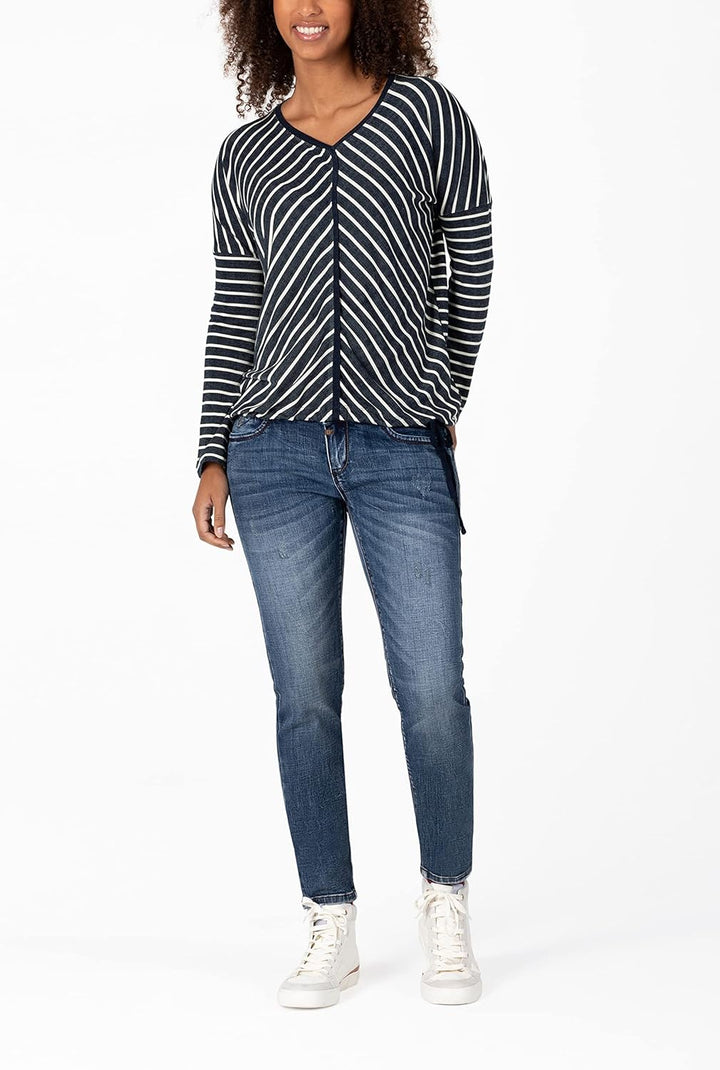 Timezone Damen Striped Sporty Longleeve T-Shirt S Blue Grey Stripe, S Blue Grey Stripe
