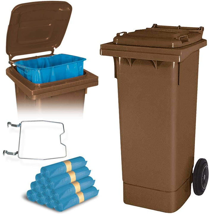 BRB 80 Liter Mülltonne mit Halter für Müllsäcke, inkl. 250 Müllsäcke (braun), braun