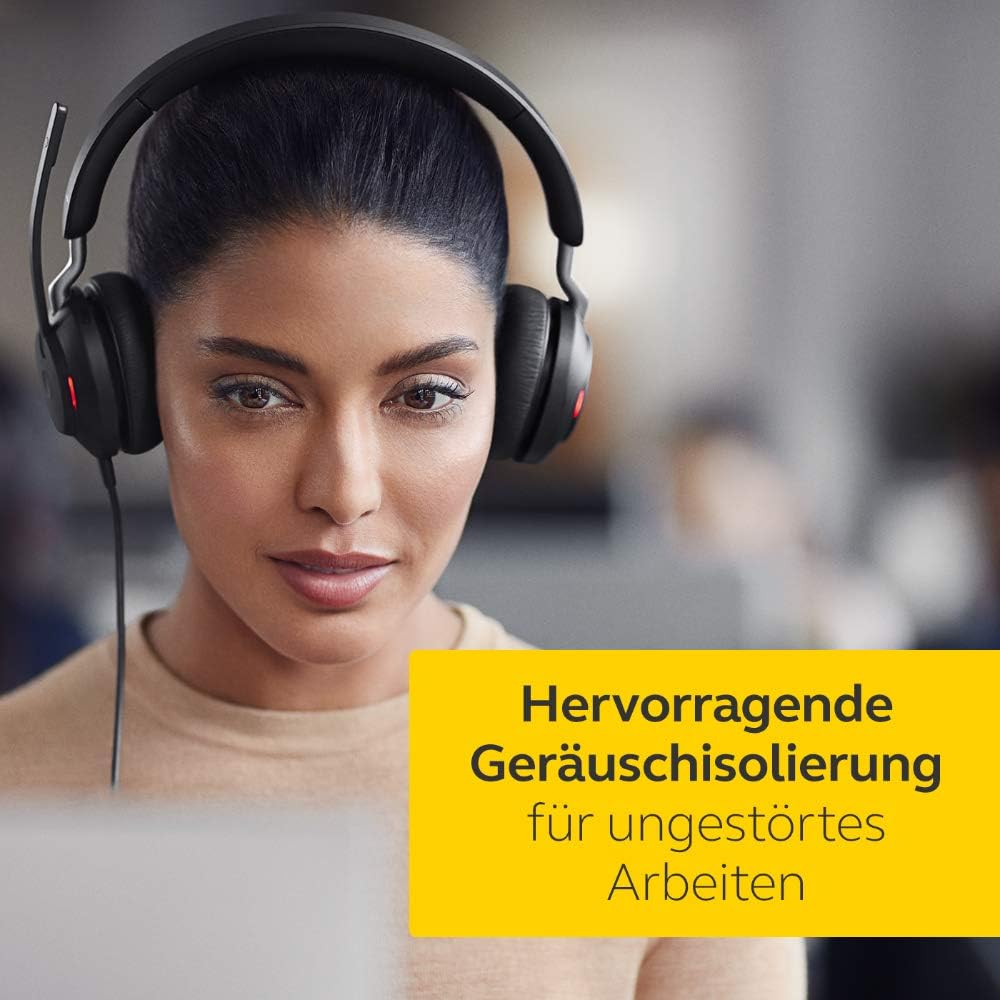 Jabra Evolve2 40 PC Headset – Noise Cancelling UC Certified Stereo Headphones With 3-Microphone Call