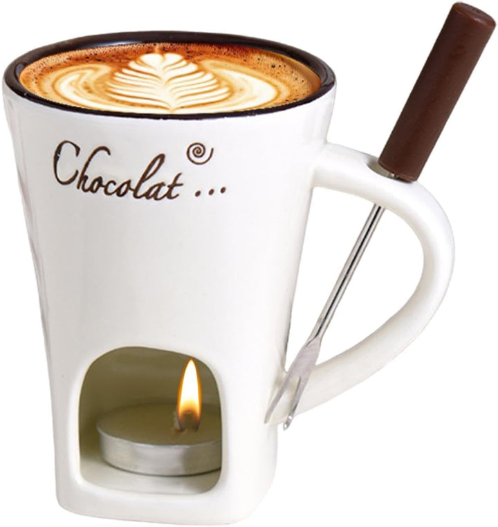 Butter Heating FondueFork - Ceramic Fondue Mug Melting Cup | Tea Light Butter Warmer Melting Pot wit