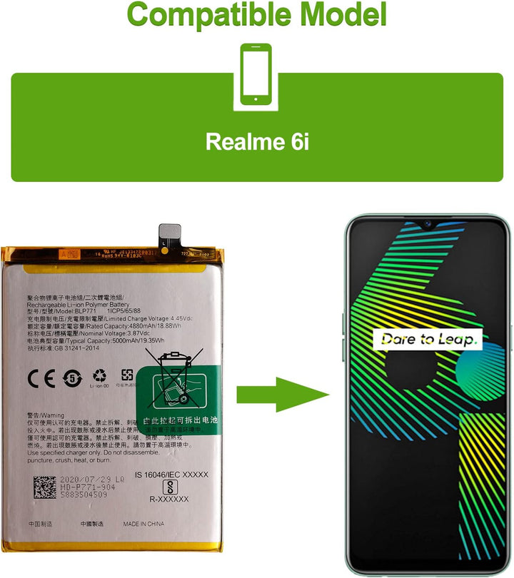 SwarKing Ersatz Akku Kompatibel mit realme 6i BLP771 with Toolkit