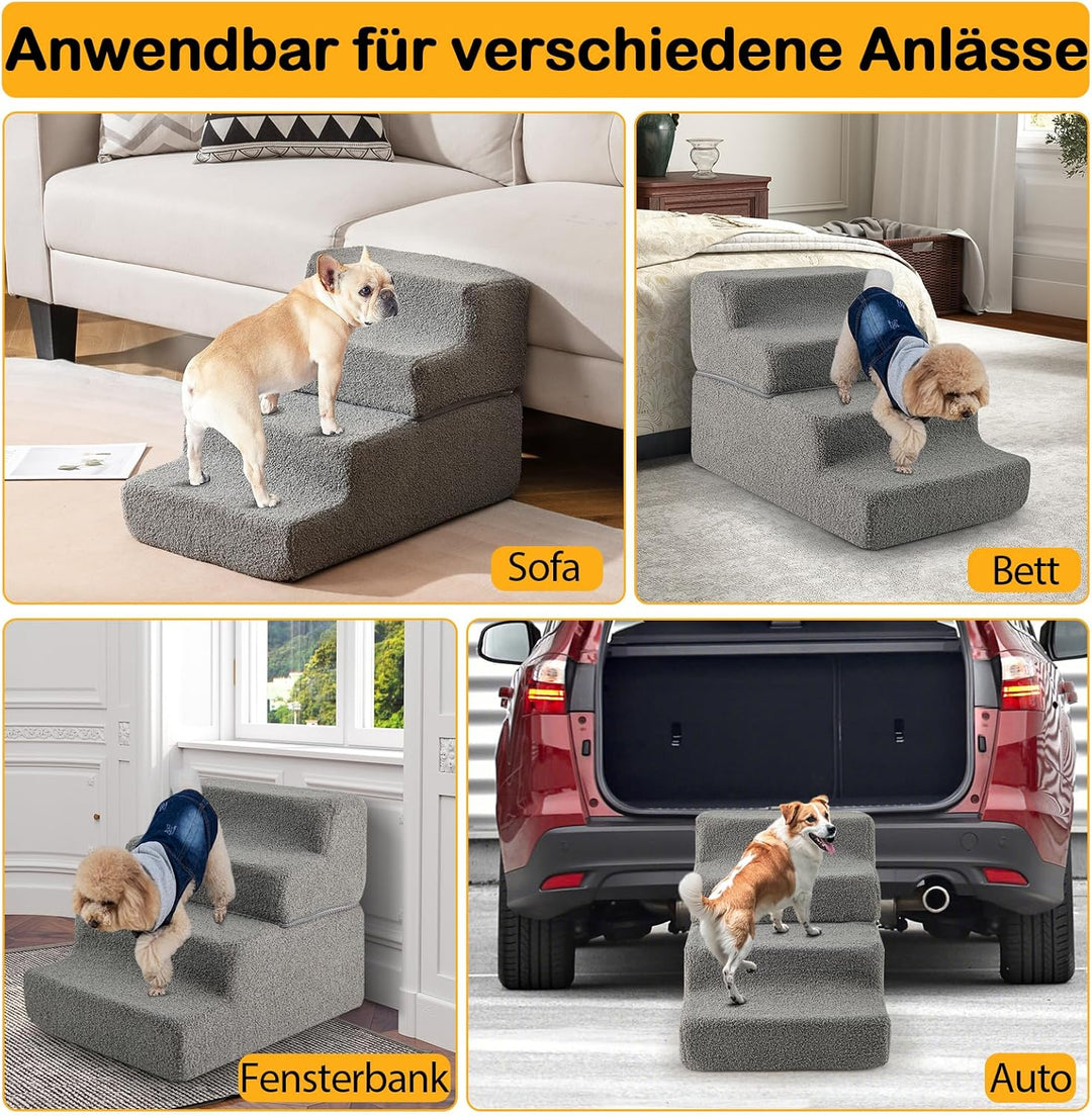 COSTWAY Hundetreppe 4 Stufen, rutschfeste Hundestufe aus Schaumstoff, 2+2 Design, Haustiertreppe für