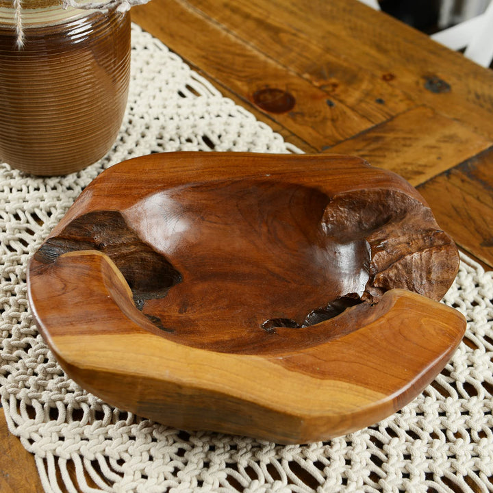 Teakholz Schale braun oval 35 cm - Deko Teak 30 35 cm oval geschliffen rustikal braun Obstschale Dek