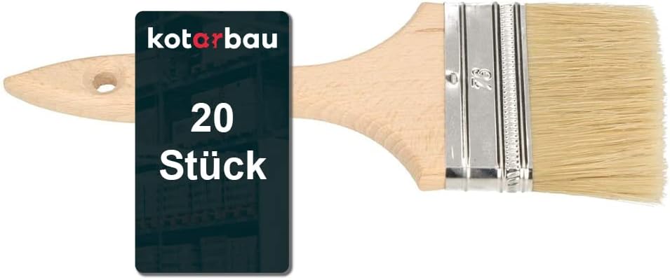 KOTARBAU® 20er Set Farbpinsel Mit Holzgriff Alle 76 mm Flachpinsel Beizen Lasur Farben Malerpinsel S