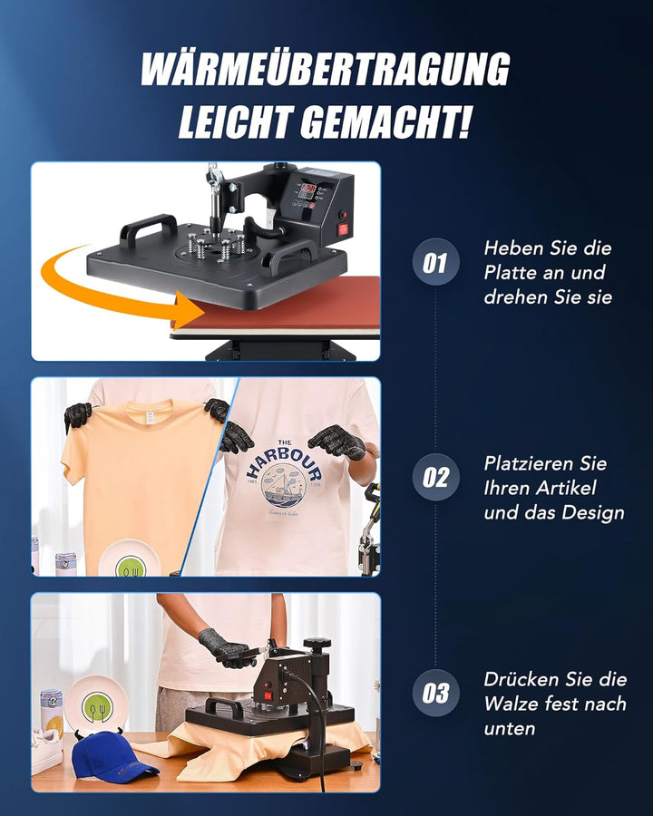 CREWORKS Transferpresse 11 in 1 Hitzepresse 38x30cm Hitzepressemaschine Multifunktionale Heisspressm