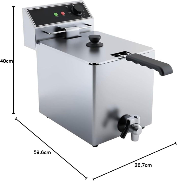 Gastro Elektro-Fritteuse 8 Liter 3000 Watt mit Ablasshahn, Edelstahl, herausnehmbares Heizelement