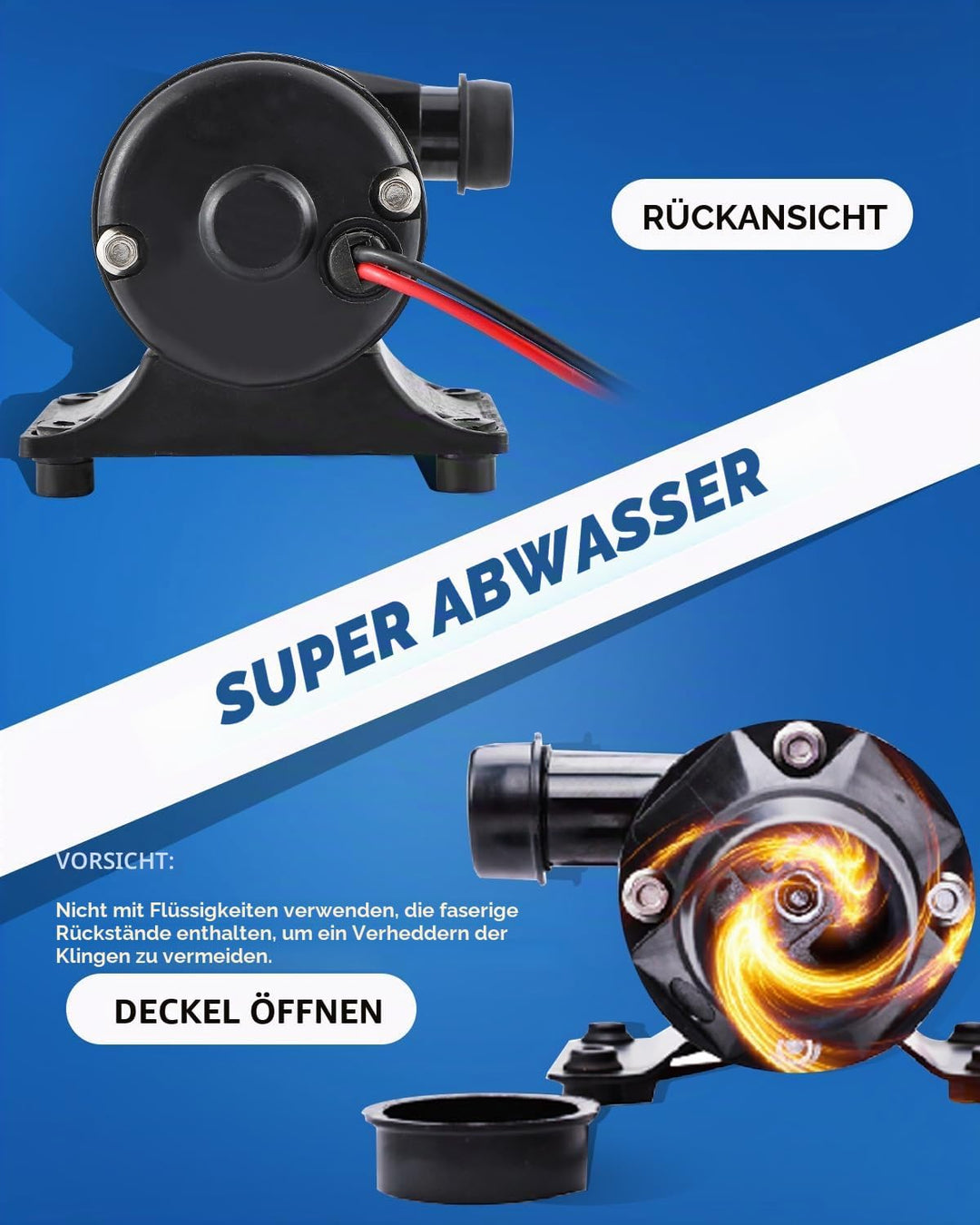 Mxmoonant 12V DC Fäkalien-Absaugpumpe, Zerkleinerungspumpensystem, 32 Lpm/min, 114W, mit vierköpfige