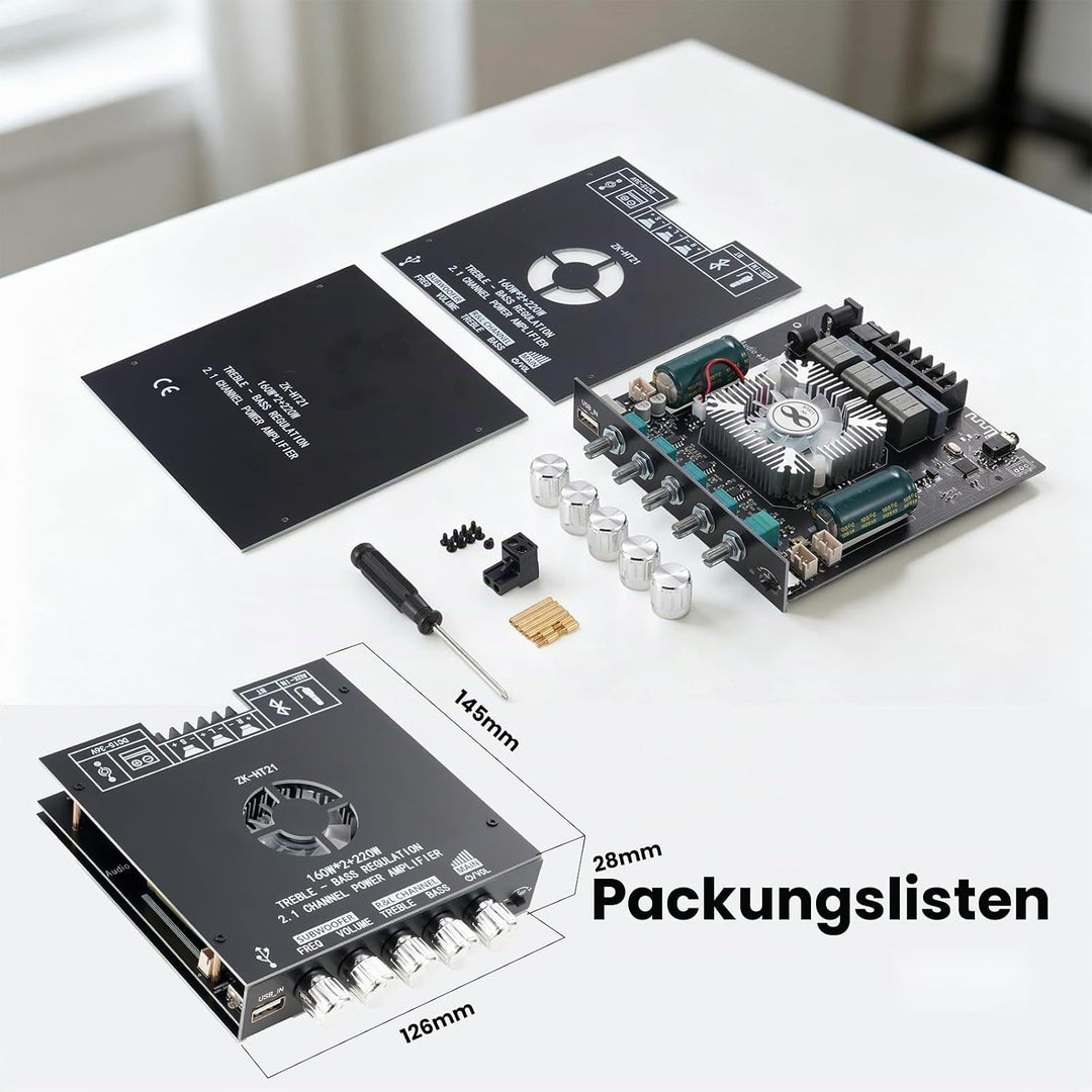 ZK-HT21 HiFi Verstärker mit Bluetooth Mini Stereo-Audioverstärker 2.1 Kanal 160W x 2 + 220W Stereo M