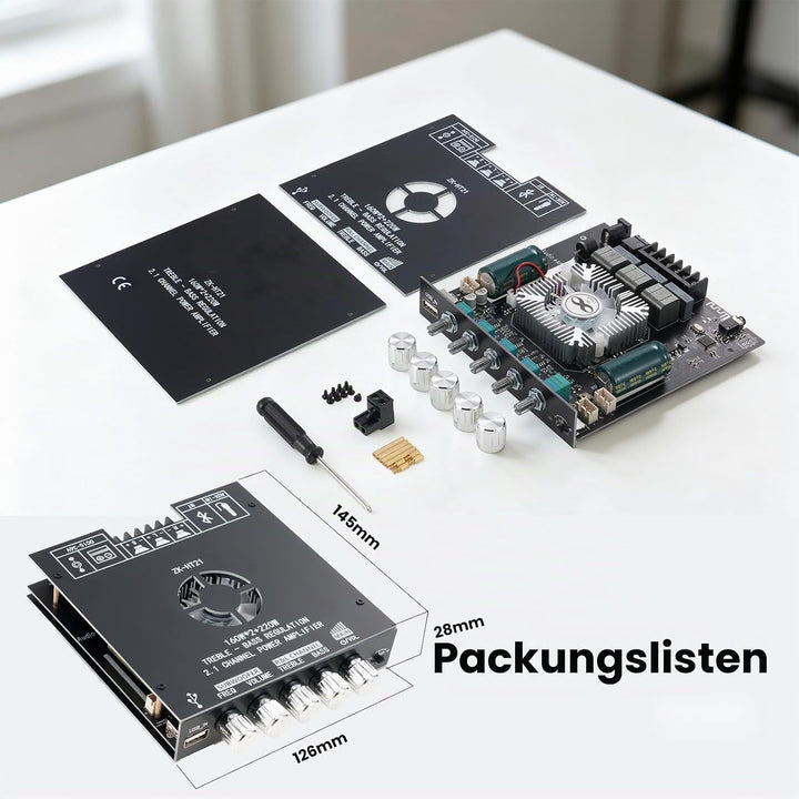 ZK-HT21 HiFi Verstärker mit Bluetooth Mini Stereo-Audioverstärker 2.1 Kanal 160W x 2 + 220W Stereo M
