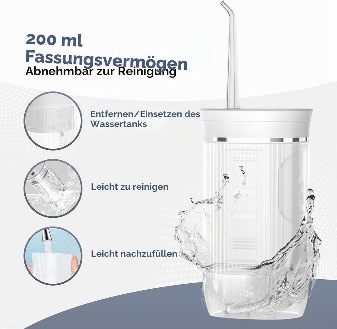 Munddusche Kabellos - Munddusche Testsieger Water Flosser for Teeth 3 Modi &amp; 4 Düsen, IPX7 Wasserdic