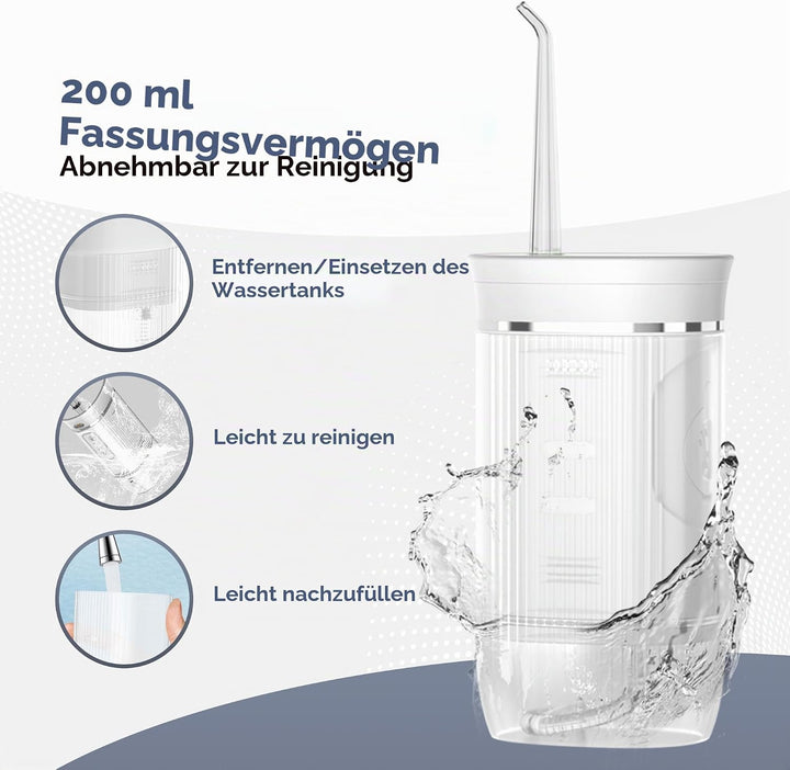 Munddusche Kabellos - Munddusche Testsieger Water Flosser for Teeth 3 Modi &amp; 4 Düsen, IPX7 Wasserdic