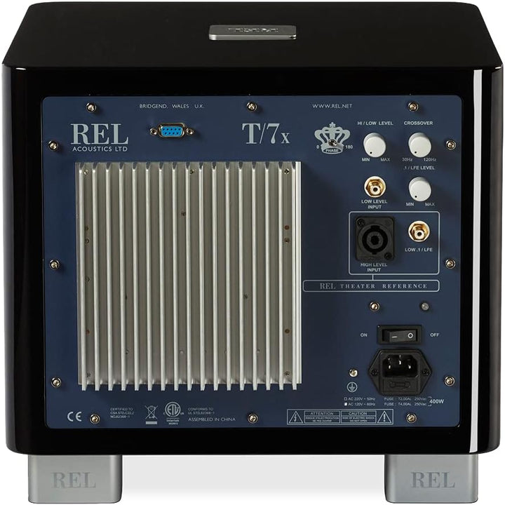 REL Acoustics T/7x Subwoofer, 8 Zoll Front-Firing Driver, Arrow™ Wireless Port, Hochglanz-Schwarz