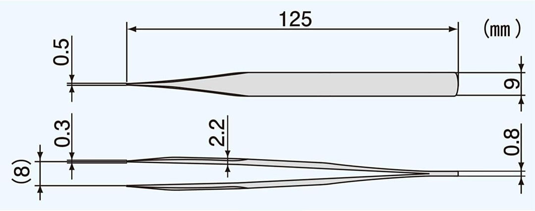 Pinzette mit festen Armen (nicht biegsam), 125 mm, spitze Enden, extra feine Spitzen, Edelstahl, her