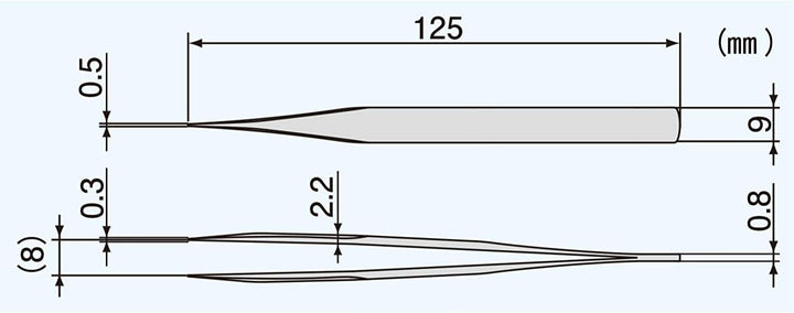 Pinzette mit festen Armen (nicht biegsam), 125 mm, spitze Enden, extra feine Spitzen, Edelstahl, her