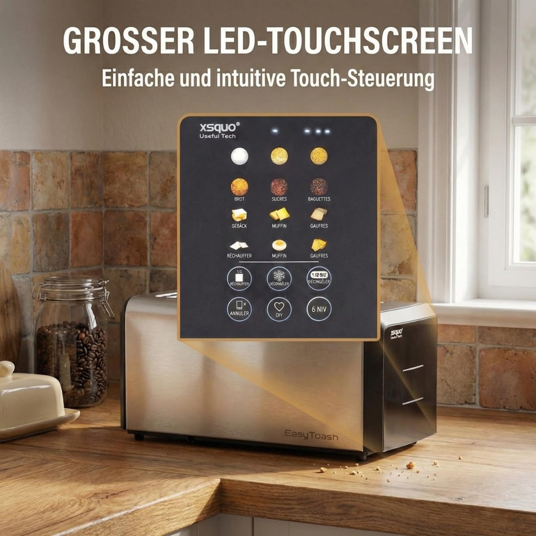 Easy Toast Pro Digitaler Toaster mit Autolift, Touchscreen, 6 Bräunungsstufen, 6 Brotprogramme, Auft