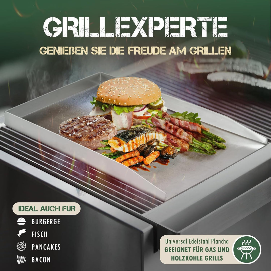 Edelstahl Plancha Grillplatte 28 x 20cm-Massiver Edelstahl- Grillplatte für Gas & Kohlegrill, Grillz