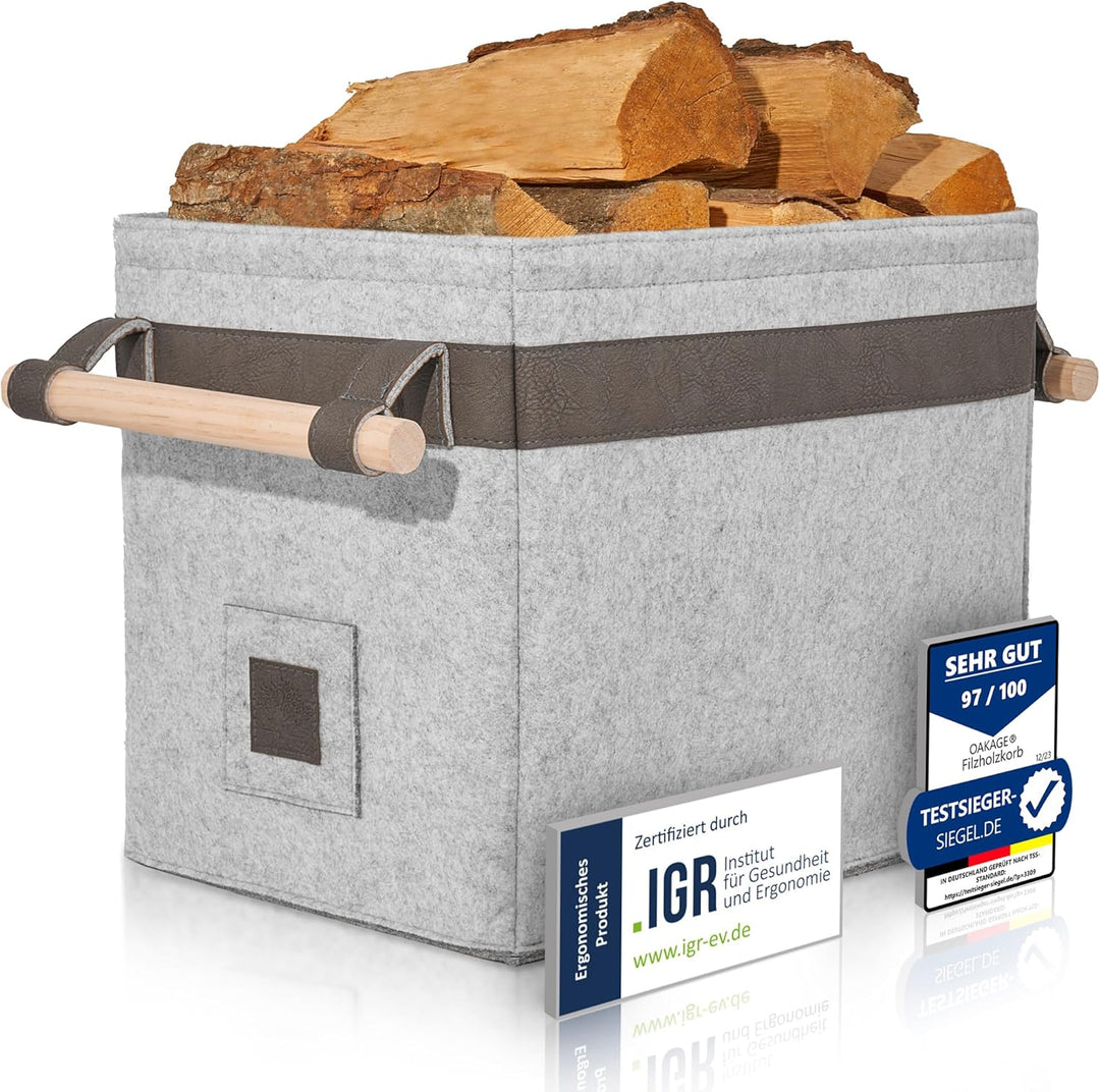OAKAGE® Holzkorb für Kaminholz Gross [Integrierter Metallrahmen für Zusatzstabilität] Kaminholzkorb