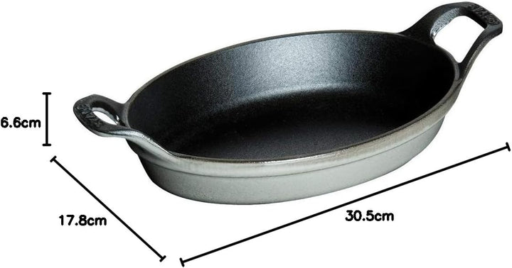 STAUB Auflaufform oval, Induktionsgeeignet, Gusseisen, Graphitgrau, 24 cm x 18cm Graphitgrau 30.5 x