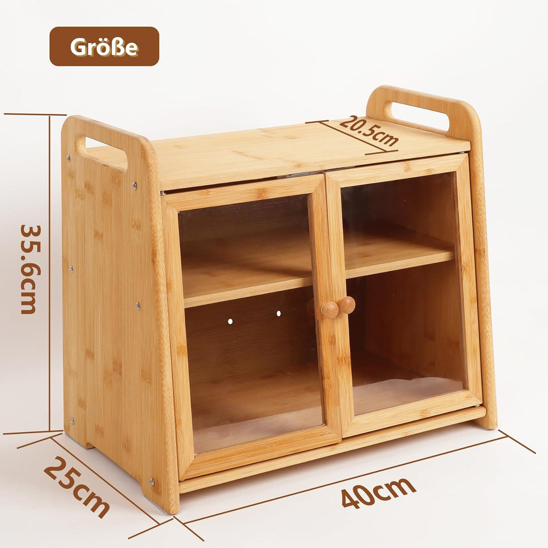 AMBIRD Bambus Brotkasten 20L - Grosse Kapazität mit klaren Acryl-Türen - Doppelschichtige Brot-Lager