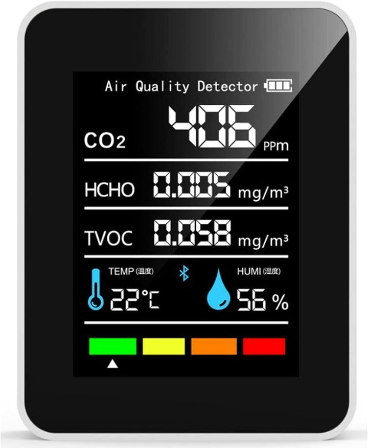 CO2-Detektor ABS-Luftqualitätsmonitor Batteriebetriebener 5-in-1-Kohlendioxid-HCHO-TVOC-Temperatur-H